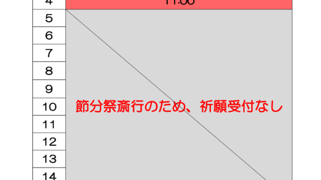 ２月３日(土)の祈願時間のご案内